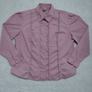 Worthington Button-Up Shirt Women Size XL Pink Long Sleeve Stretch Cotton Blend